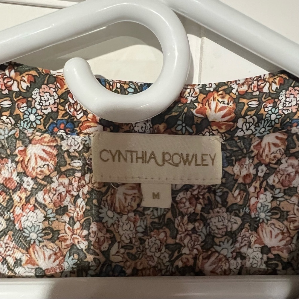 Cynthia Rowley V-Neck Blouse Long Sleeve Tie Sleeve Floral Rayon Size Medium - Picture 3 of 8